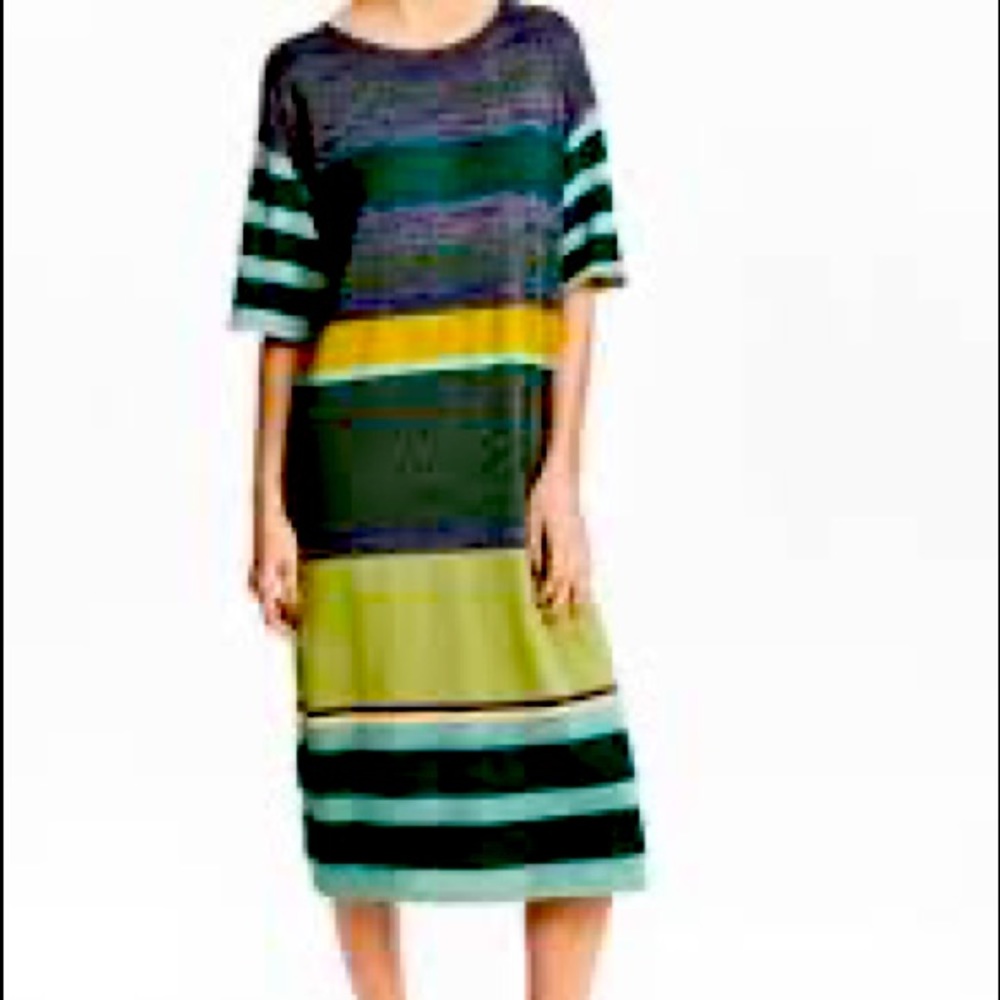 H&M green metallic striped knit sweater dress
